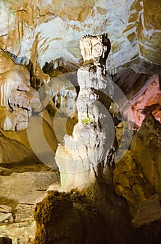 Stalagmites. Marble Cave. Crimea.