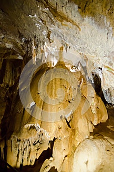 Stalagmites. Marble Cave. Crimea.