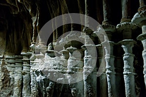 Stalagmites and stalactites background, nature theme