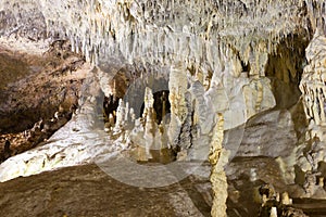 Stalagmites and stalactites in the cave