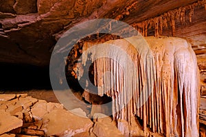 Stalagmites and stalactites in the cave Gruta Da Lapa Doce, cave in Iraquara, Chapada Diamantina, Bahia, Brazil photo