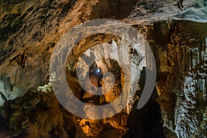 Stalagmites and stalactites inside chamber of the lang cave at Gunung Mulu national park. Sarawak