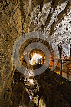 Stalagmites and stalactites in Ruakuri Cave, Waitomo, New Zealand