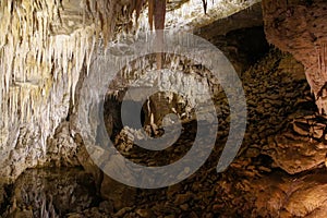 Stalagmites and stalactites in Ruakuri Cave, Waitomo, NZ