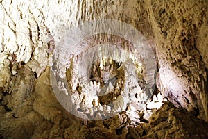 Stalagmites and stalactites in Ruakuri Cave, Waitomo, NZ