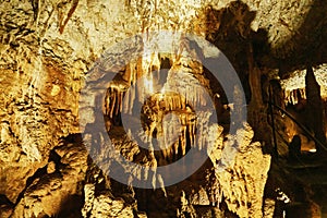Stalagtites in a gigantic vertical stalactite cave in the mountains of Istria, Croatia