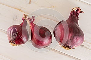 Stale red onion on grey wood