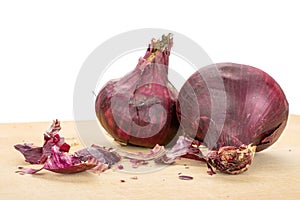 Stale red onion isolated on white