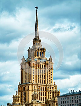 Stalin architecture in Moscow city background