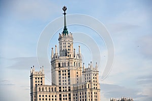 Stalin`s empire style living house building in Moscow.