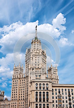 Stalin skyscraper on waterfront in Moscow, Russia