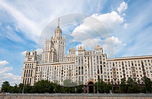 Stalin skyscraper on waterfront in Moscow, Russia