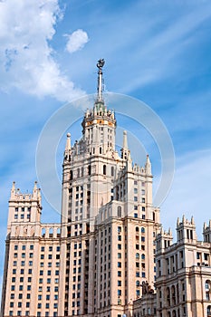 Stalin skyscraper on waterfront in Moscow, Russia