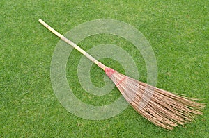 Stalk coconut broom isolated on the lawn