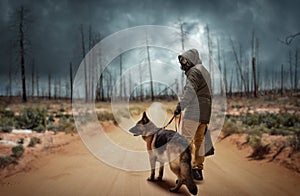 Stalker and dog, survivors after nuclear war