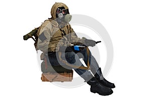 Stalker in gas mask with ak-47 gun