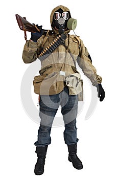 Stalker in gas mask with gun