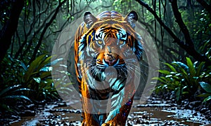 Stalking Tiger in Misty Jungle