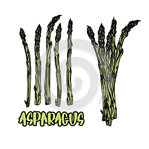 5 stalks and bundle of asparagus.