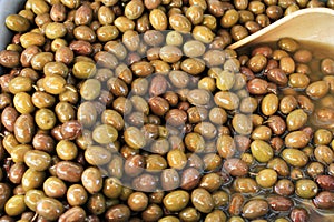 Stall with Amfissa olives at street market