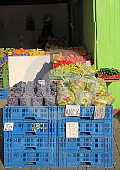 The stall with fruits and vegetables outdoor in Bratislava, Slovakia