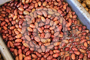 Stall with Kalamata or Kalamon olives at street market