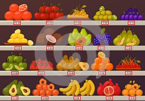 Stall or stand with fruits and prices