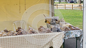 Stall with traditional Portuguese sweets in Algarve