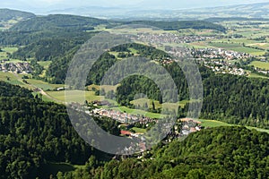 Stallikon, SellenbÃ¼ren, Bonstetten village near Zurich, Switzerland, top view from Uetliberg,