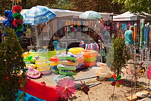 Stalls with beach items for sale