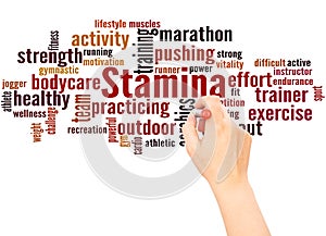 Stamina word cloud and hand writing concept photo