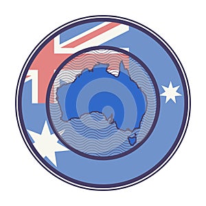 Stamp with the Australia flag and map inside the stamp