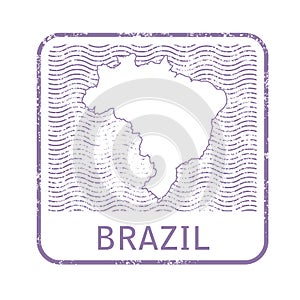 Stamp with contour of map of Brazil