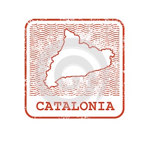 Stamp with contour of map of Catalonia