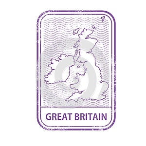 Stamp with contour of map of Great Britain