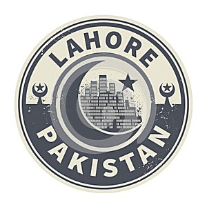 Stamp or emblem with text Lahore, Pakistan inside photo