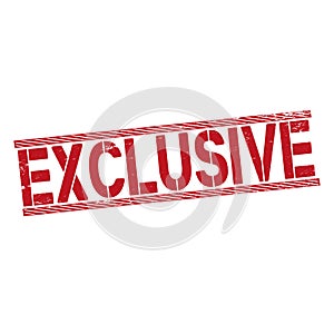 stamp exclusive with red text over white background