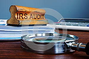 Stamp IRS audit and accounting documents photo