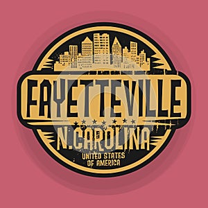 Stamp or label with name of Fayetteville, North Carolina