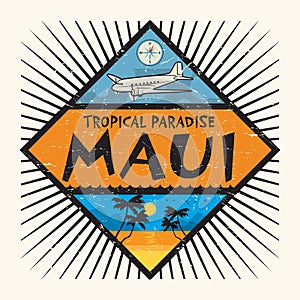 Stamp or label with the name of Maui Island, Hawaii