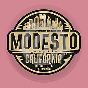 Stamp or label with name of Modesto, California photo