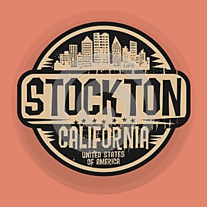 Stamp or label with name of Stockton, California photo