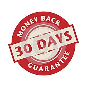 Stamp or label with the text 30 days money back guarantee