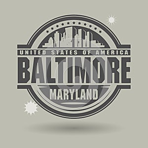 Stamp or label with text Baltimore, Maryland inside