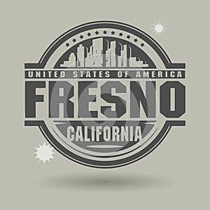 Stamp or label with text Fresno, California inside