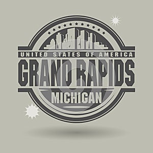 Stamp or label with text Grand Rapids, Michigan inside photo