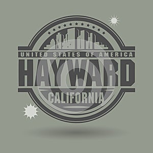 Stamp or label with text Hayward, California inside photo