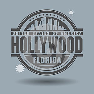 Stamp or label with text Hollywood, Florida inside photo