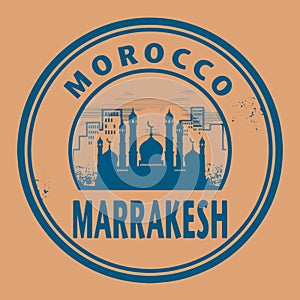 Stamp or label with text Marrakesh, Morocco