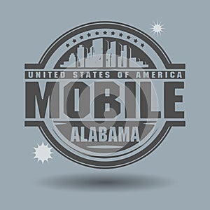 Stamp or label with text Mobile, Alabama inside